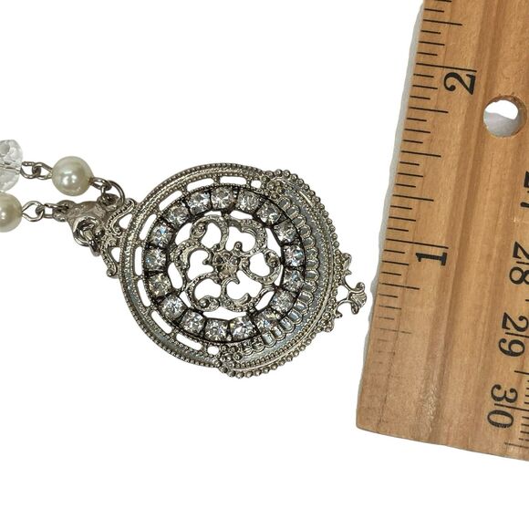 1928 Jewelry Medallion Pendant Necklace Pearls Silver Tone Victorian Revival - Picture 13 of 13
